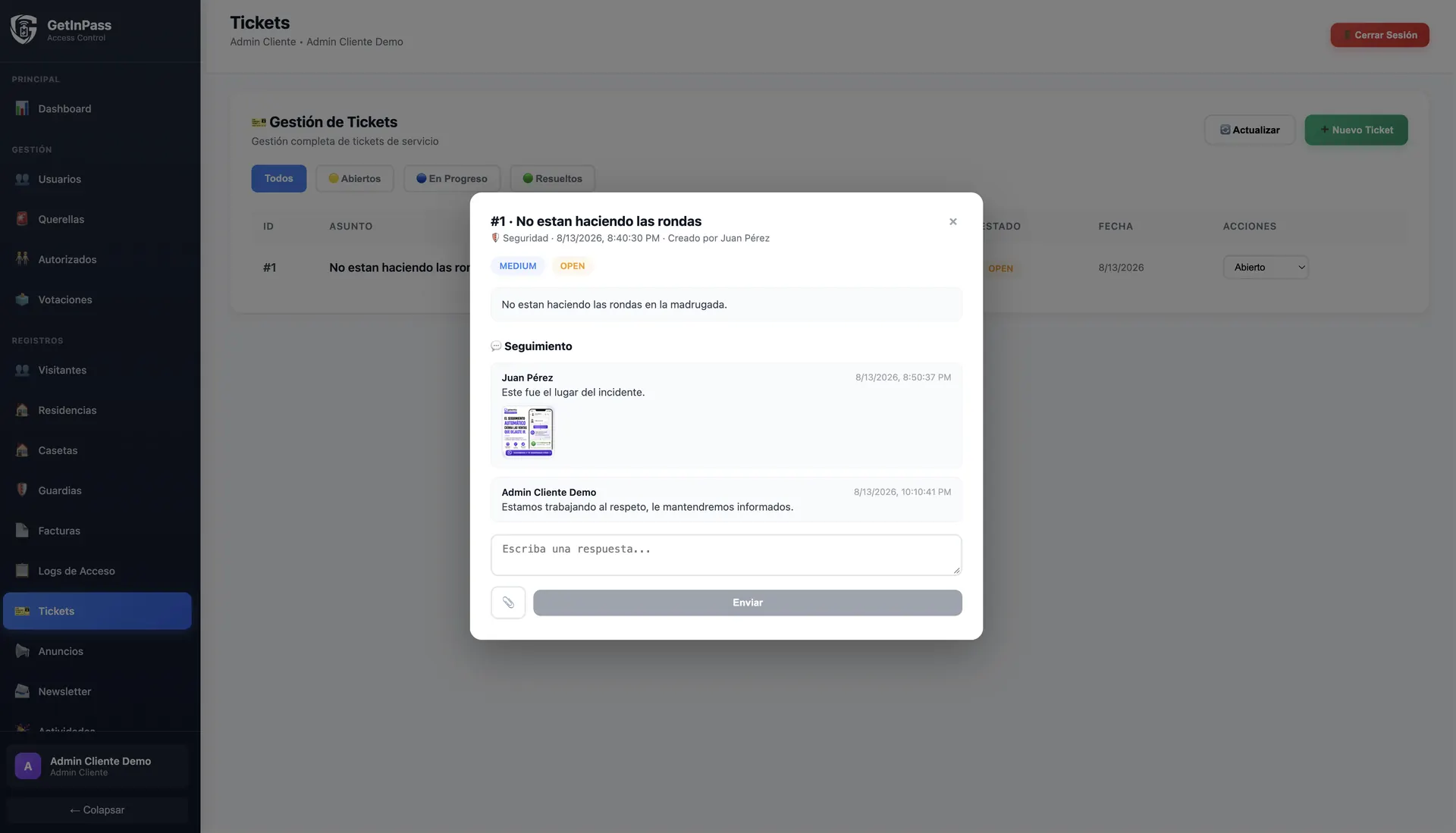 Seguimiento de un ticket con adjuntos